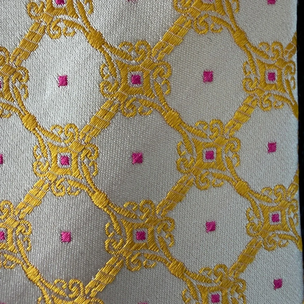 NWT Bruno Marchesi Necktie Mens Cream Yellow Pink Silk Geometric Tie MSRP $59.50